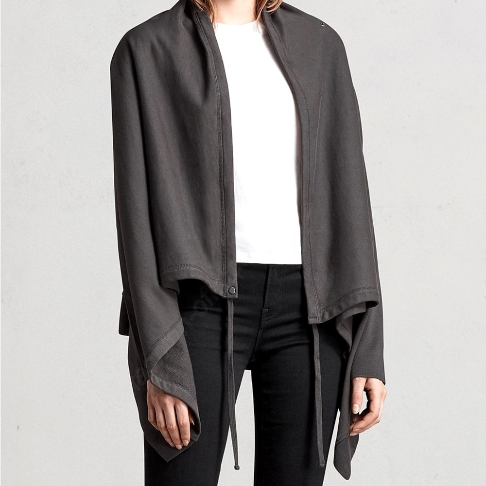 All Saints Waterfall Neck Asymmetrical Gray Cardigan - Large